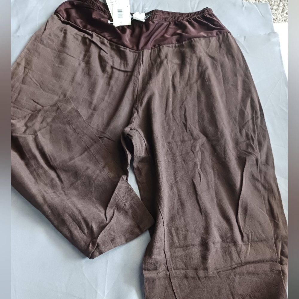 Brown Capri Pants with Elastic Waist